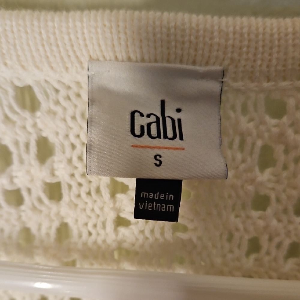 CAbi Cream V-Neck Sweater with Fringe Sleeves - Picture 2 of 5